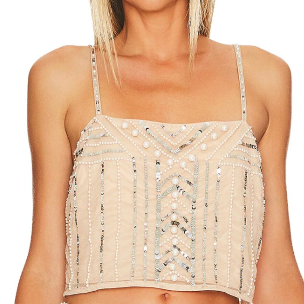 Show Me Your Mumu Pearly Sequin Beaded Crop Top NWT Champagne M